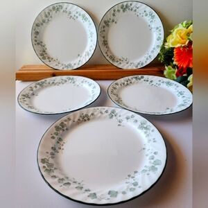 Set of 5 Corelle Callaway, Green Ivy Leaves Pattern. Dinner Plates. Made in USA